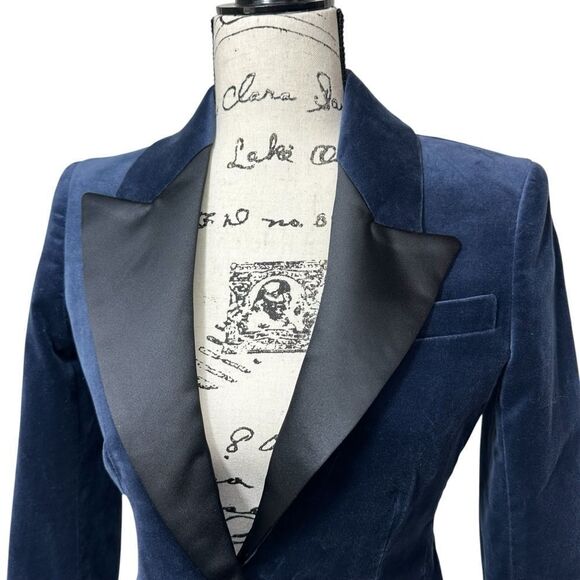 J. Crew X Marie Marot Blue Tuxedo Velvet Stretch Holiday Formal Party Blazer, 00 - Picture 5 of 14